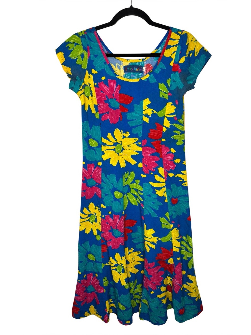VTG Y2K Jams World Hawaiian Tropical Floral MIDI Dress Sort Sleeve Size Small